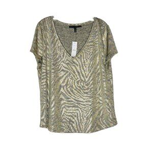 White House Black Market XL Metallic Zebra Print V-Neck Short Sleeve Top NWT
